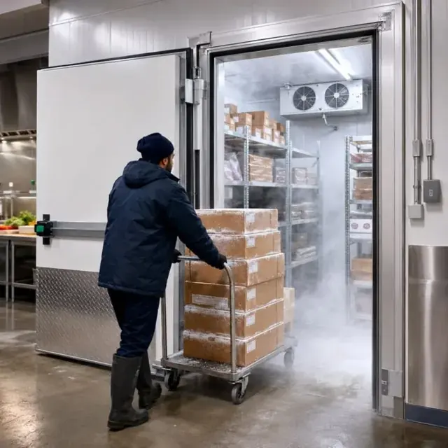 Commercial walk-in cold room used for stock storage